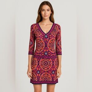 Macbeth Collection by Margaret Josephs Pink and Orange Mini Dress 🌴☀️